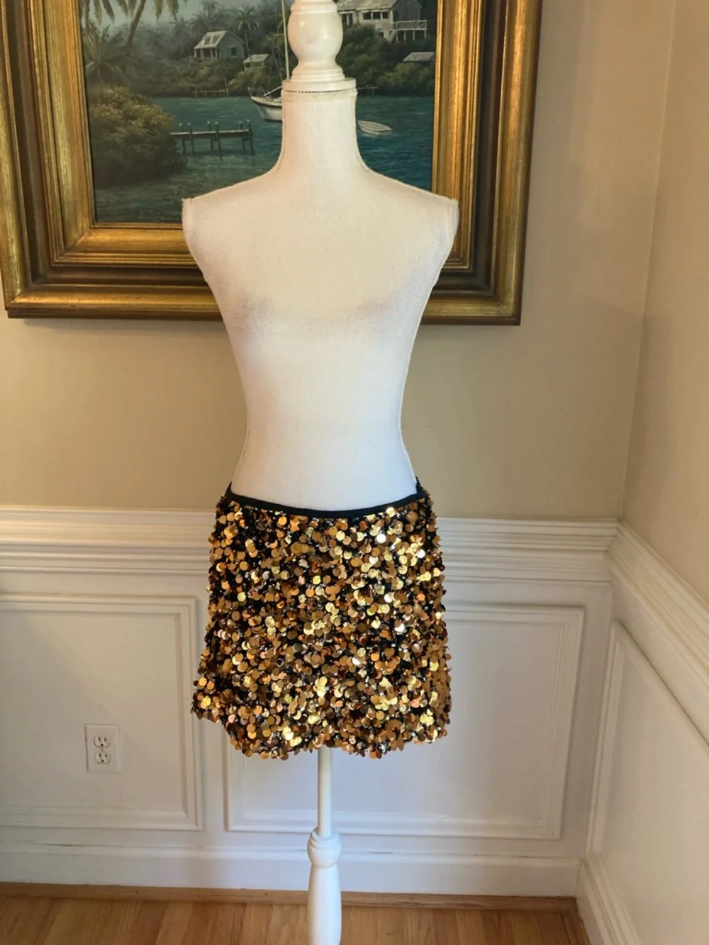 ZARA Gold Black Sequin Mini Skirt NWT - Picture 3 of 9